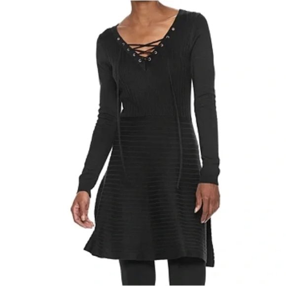 Nina Leonard Dresses & Skirts - Nina Leonard Lace Up Ribbed Fit and Flare Knit Sweater Dress X Small NWT